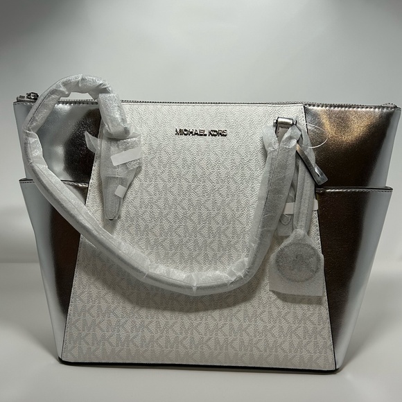 Michael Kors Charlotte Tote Silver New With Tags - Picture 1 of 10